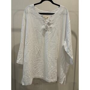 KS ISLAND Womens 3XL Tunic Blouse Top White Plus Size